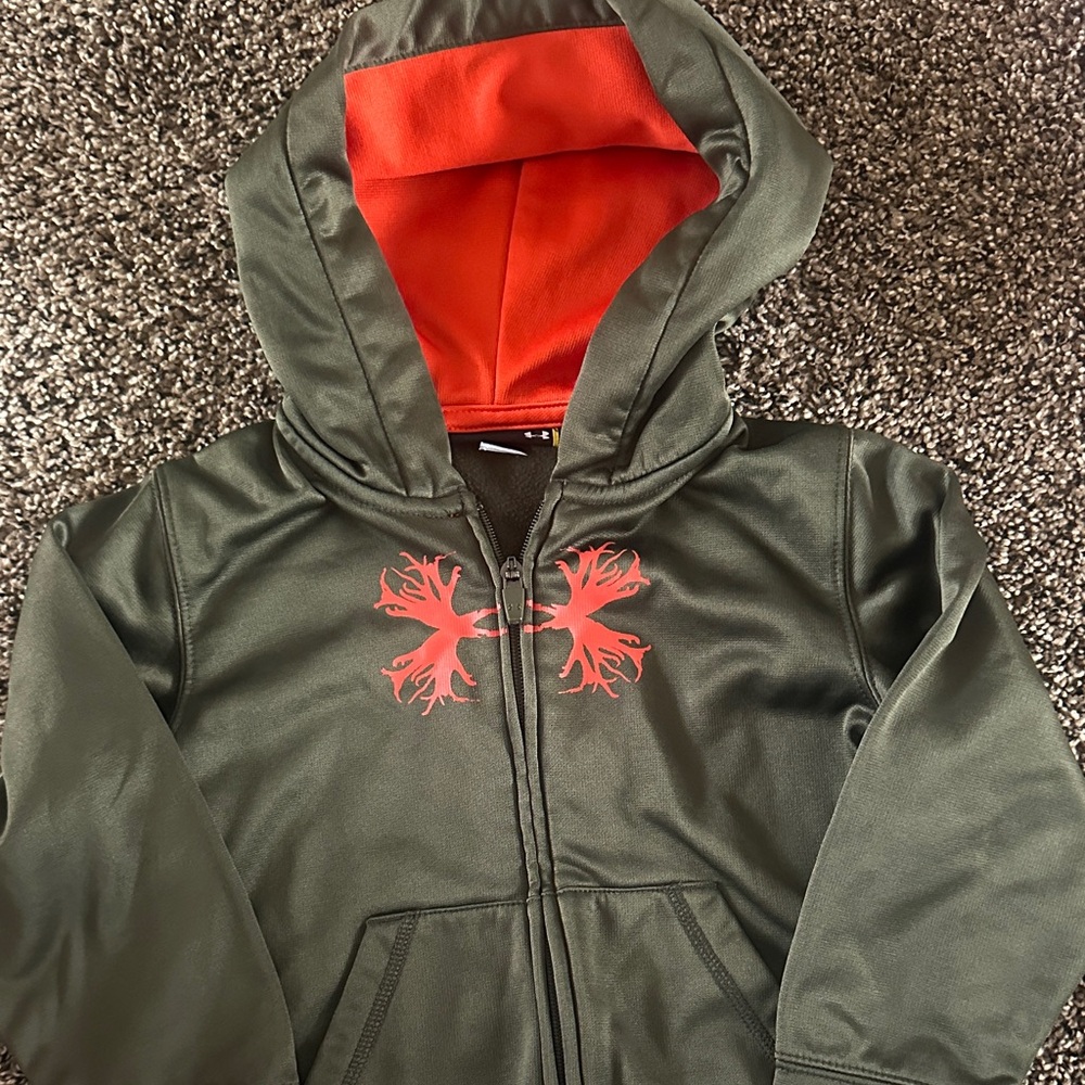 Under Armour Olive Green Hoodie with Orange Lining